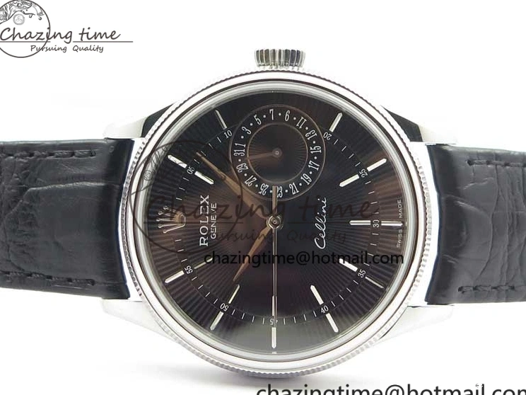 0510 Cellini 50519 Real Date SS BP Maker Best Edition Black Dial Sticks Markers on Black Leather Strap SA Affordable 3087